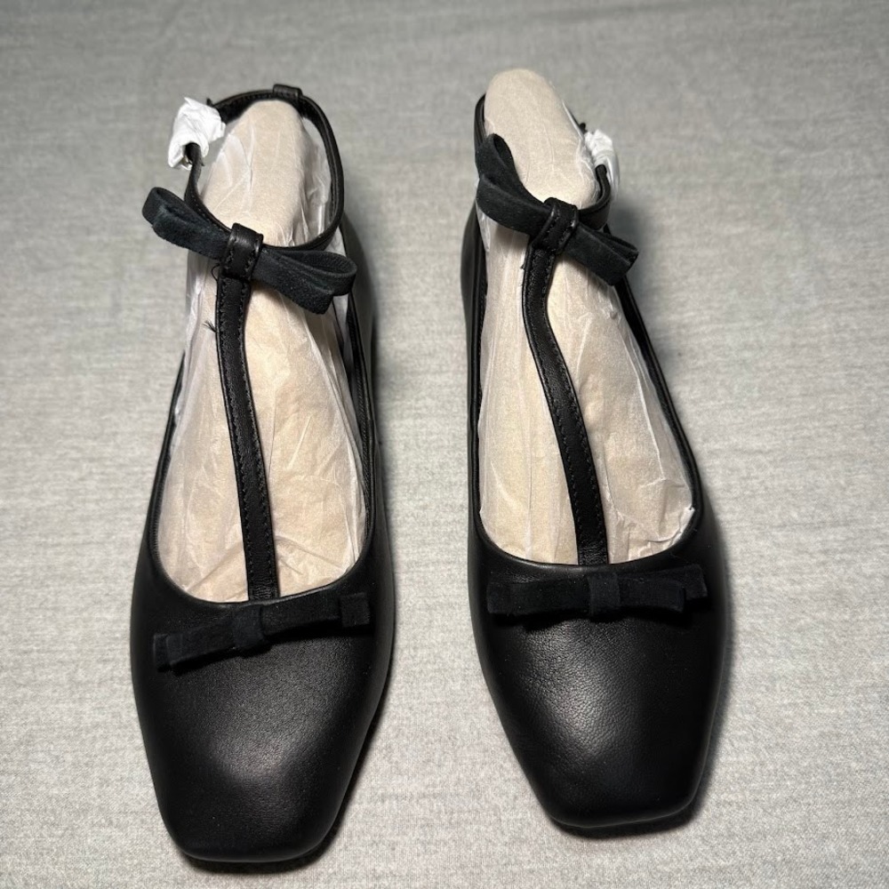 Kenneth Cole Juliet Black Leather T-Strap Ballet Flats Shoes Women 6